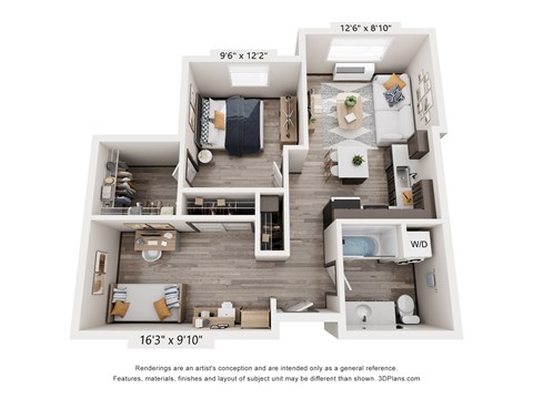 Floor plan for 1 bed, 1 bath, 771 sqft